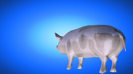 3d rendering of a reflective fat pig animal on a background