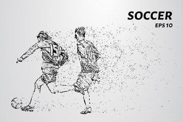 Soccer of the particles carries in the wind. Silhouette of a soccer player from circles.