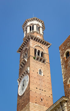 Tower Torre dei Lamberti in Verona city in sunny day