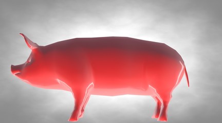 3d rendering of a reflective fat pig animal on a background
