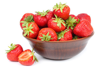 Strawberry in bowl isolated on white background