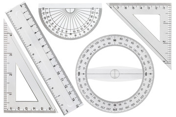 Set of drawing tools, ruler, protractor triangle, isolated on white background - obrazy, fototapety, plakaty
