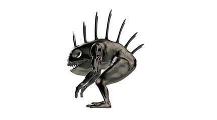 3d rendering of a reflectivemonster shape  with scary spikes