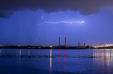 Lightning with dramatic clouds Night thunder-storm