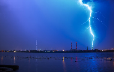 Lightning with dramatic clouds Night thunder-storm