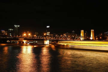 cityscape, the bridge at night, long exprosure. abstract background.
