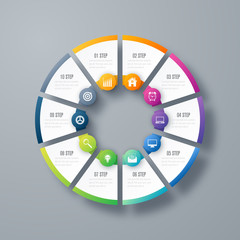 Infographics template 10 options with circle