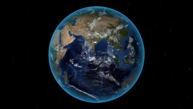 Rwanda. 3D Earth in space - zoom in on Rwanda outlined. Star sky background