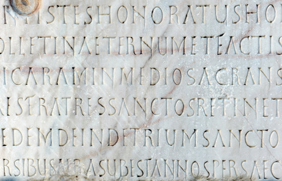 Marble headstone with latin text, background, texture