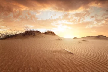 Fotobehang Woestijnlandschap zonsondergang in de woestijn / zandduin heldere zonsondergang kleurrijke lucht