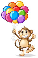 Monkey holding colorful balloons