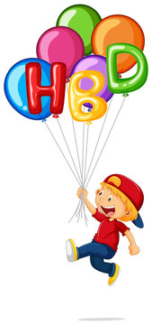 Little boy and HBD on balloons