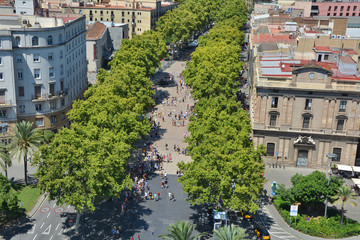 Top view on La Rambla in Barcelona