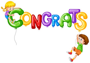 Girl and boy with balloon word congrats