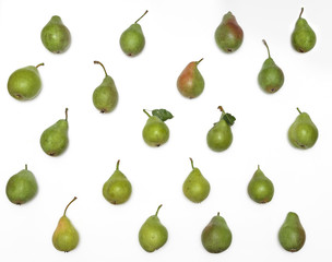 Pears pattern on white background. Fruit harvest isolated