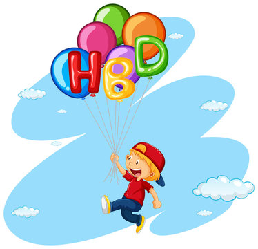 Little boy flying with balloons