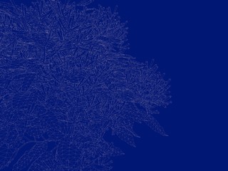 3d rendering of an outlined tree blueprint isolated on blue background