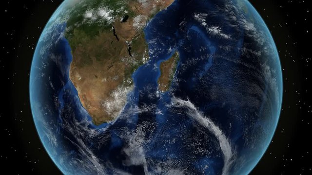 South Africa. 3D Earth in space - zoom in on South Africa outlined. Star sky background