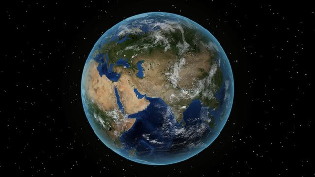 Spain. 3D Earth in space - zoom in on Spain outlined. Star sky background