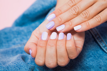 Fototapeta premium Beautiful female wrist with nail manicure closeup