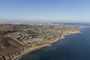 Aerial view of the San Pedro coast in Los Angeles, California.