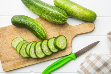 Sliced green cucumbers.