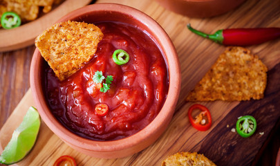 Mexican Tortilla Chips With Chili Sauce