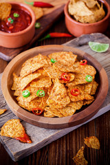 Nachos With Guacamole And Chili Sauce