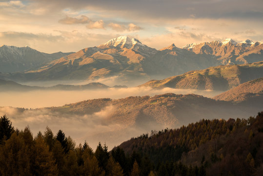 Scenic view of Bergamasque Alps mountain range