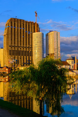 Fototapeta premium Amazing city landscape with beautiful sunset sky