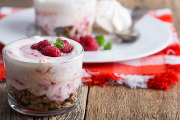 Raspberry trifle, eton mess style granola dessert