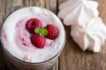 Raspberry trifle, eton mess style granola dessert