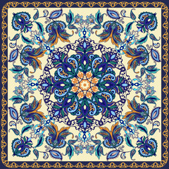 Fantastic flower ornament. Beautiful vector ornament. Card, bandana print, kerchief design, napkin.