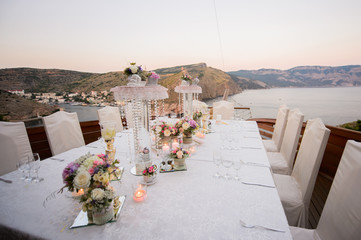 Table decoration at a luxury wedding reception