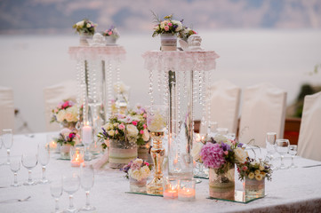 Table decoration at a luxury wedding reception