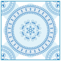 Design pattern for tiles in shades of blue, vector illustration.