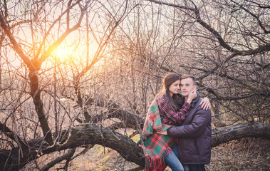 young couple in autumn park