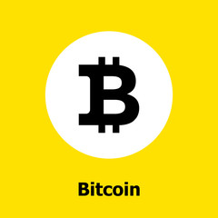 Bitcoin criptocurrency blockchain flat icon a yellow background. Vector bitcoin sign.