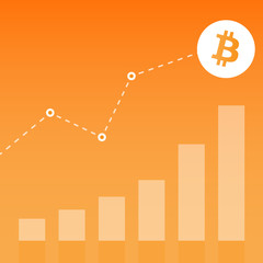 Graphic of bitcoin growth on orange background. Flat icon design. Vector illustration. Eps 10.
