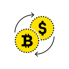 Abstract sign dollar to bitcoin exchange icon. Flat design. Vector illustration isolated white background for website or app and etc.