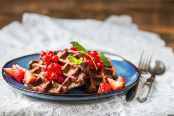 Chocolate Belgium Waffles with Berries