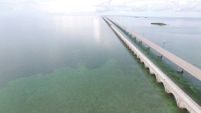 Aerial video of Seven Mile Bridge with Money Key in the distance.