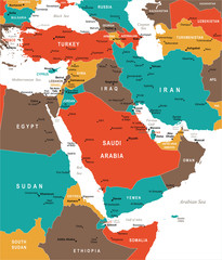Middle East Map - Vector Illustration