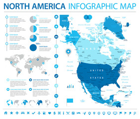 North America Map - Info Graphic Vector Illustration