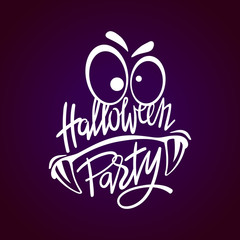 Halloween night party monster. Hand lettering with scary elements for Halloween party poster