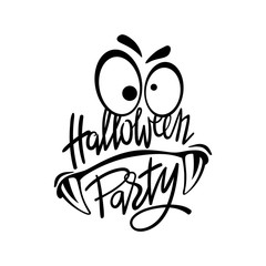 Halloween night party monster. Hand lettering with scary elements for Halloween party poster