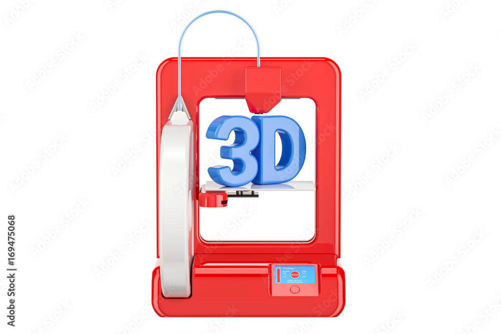 Poster modern red 3d printer, 3d rendering