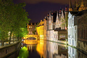Fototapeta na wymiar Night view of Bruges city, Belgium, traditional belgium architecture