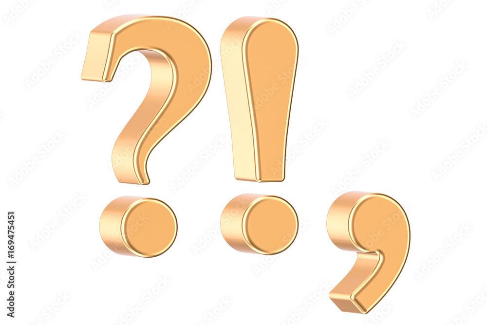 Poster golden punctuation marks, 3d rendering