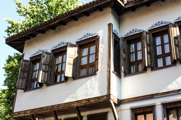 windows of old house in Plovdiv, Bulgaria